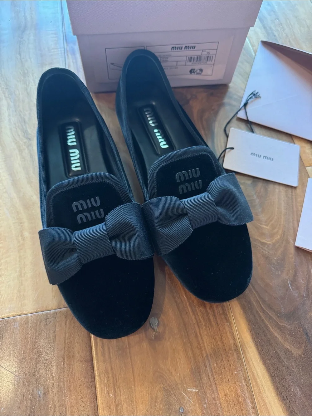 Miu Miu Black Velvet Bow Loafers for Women